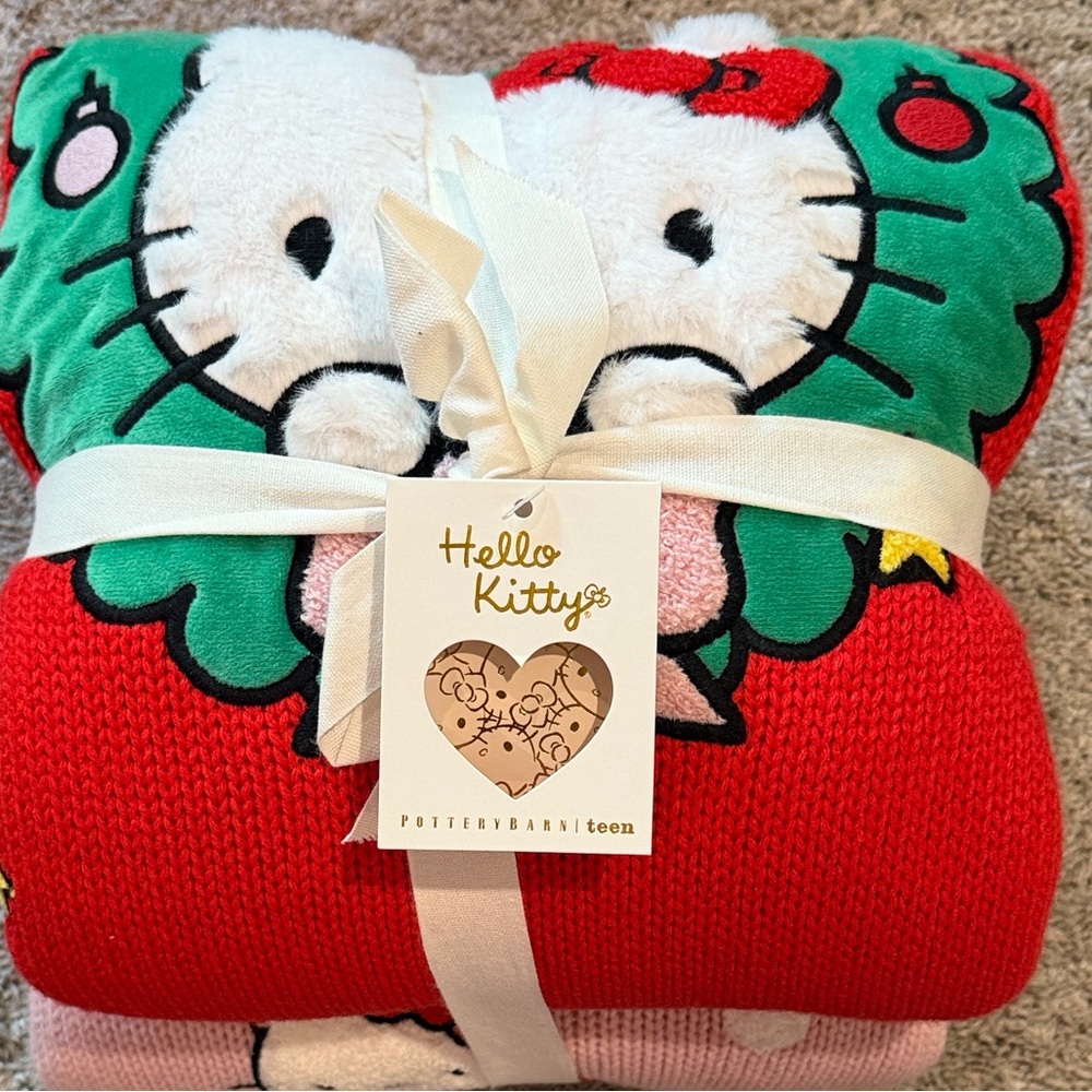 Pottery Barn Teen Hello Kitty Red Green Pink Throw Blanket